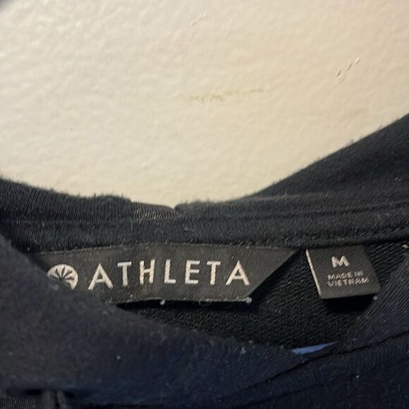 ATHLETA BLACK MEDIUM MODAL STRETCH HOODIE WITH SHEER MESH STRIPES ON ARMS - Picture 6 of 9